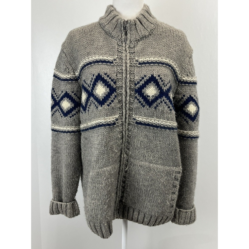 Filippo Novelli Knit Cardigan Sweater Sz L GUC Chunky Gray Full Zip made Italy